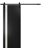 Sturdy Barn Door | Planum 0040 Matte Black with White Glass | 6.6FT Rail Hangers Heavy Hardware Set | Solid Panel Interior Doors-36" x 96"-Black Rail