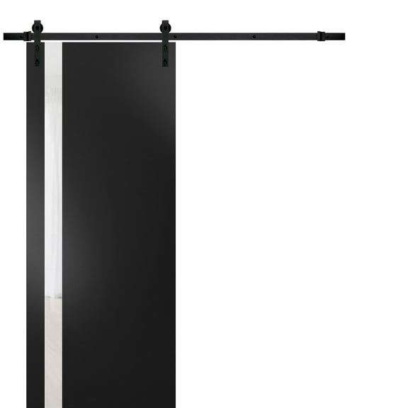 Sturdy Barn Door | Planum 0040 Matte Black with White Glass | 6.6FT Rail Hangers Heavy Hardware Set | Solid Panel Interior Doors-36" x 96"-Black Rail