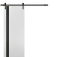 thumbnail image 1 of Sturdy Barn Door | Planum 0040 White Silk with Black Glass | 6.6FT Rail Hangers Heavy Hardware Set | Solid Panel Interior Doors-28" x 80"-Black Rail, 1 of 6
