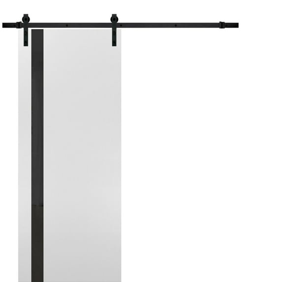 Sturdy Barn Door | Planum 0040 White Silk with Black Glass | 6.6FT Rail Hangers Heavy Hardware Set | Solid Panel Interior Doors-28" x 80"-Black Rail