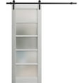 thumbnail image 1 of Sturdy Barn Door | Quadro 4002 Light Grey Oak | 6.6FT Rail Hangers Heavy Hardware Set | Solid Panel Interior Doors-32" x 80"-Black Rail, 1 of 6