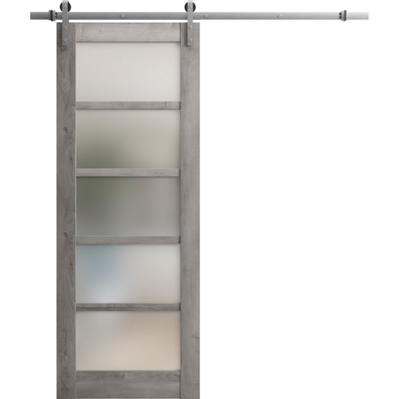 Sturdy Barn Door | Quadro 4002 Nebraska Grey | 6.6FT Rail Hangers Heavy Hardware Set | Solid Panel Interior Doors-24" x 80"-Silver Rail