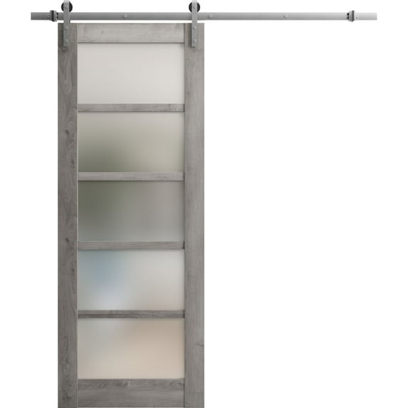 Sturdy Barn Door | Quadro 4002 Nebraska Grey | 6.6FT Rail Hangers Heavy Hardware Set | Solid Panel Interior Doors-30" x 96"-Silver Rail