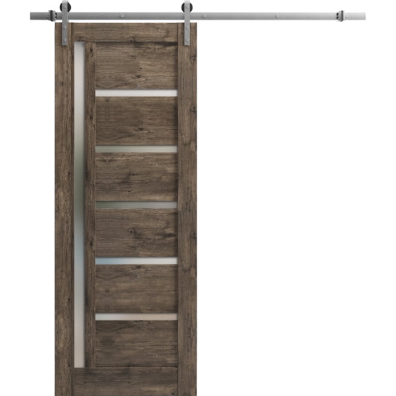 Sturdy Barn Door | Quadro 4088 Cognac Oak | 6.6FT Rail Hangers Heavy Hardware Set | Solid Panel Interior Doors-24" x 80"-Silver Rail