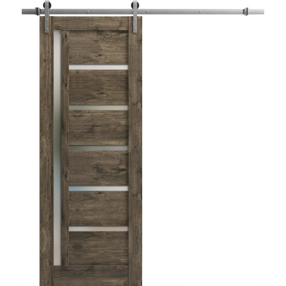 Sturdy Barn Door | Quadro 4088 Cognac Oak | 6.6FT Rail Hangers Heavy Hardware Set | Solid Panel Interior Doors-24" x 96"-Silver Rail