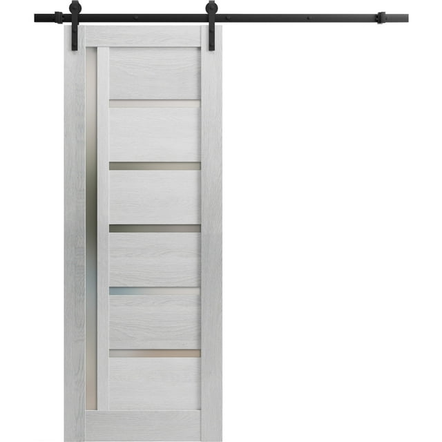 Sturdy Barn Door | Quadro 4088 Light Grey Oak | 6.6FT Rail Hangers Heavy Hardware Set | Solid Panel Interior Doors-32" x 80"-Black Rail