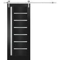thumbnail image 1 of Sturdy Barn Door | Quadro 4088 Matte Black with Frosted Glass | 6.6FT Rail Hangers Heavy Hardware Set | Solid Panel Interior Doors, 1 of 6