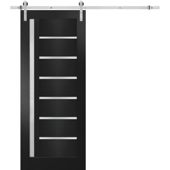 Sturdy Barn Door | Quadro 4088 Matte Black with Frosted Glass | 6.6FT Rail Hangers Heavy Hardware Set | Solid Panel Interior Doors