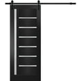 thumbnail image 1 of Sturdy Barn Door | Quadro 4088 Matte Black with Frosted Glass | 6.6FT Rail Hangers Heavy Hardware Set | Solid Panel Interior Doors, 1 of 6