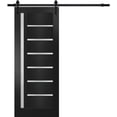 thumbnail image 1 of Sturdy Barn Door | Quadro 4088 Matte Black with Frosted Glass | 6.6FT Rail Hangers Heavy Hardware Set | Solid Panel Interior Doors, 1 of 6