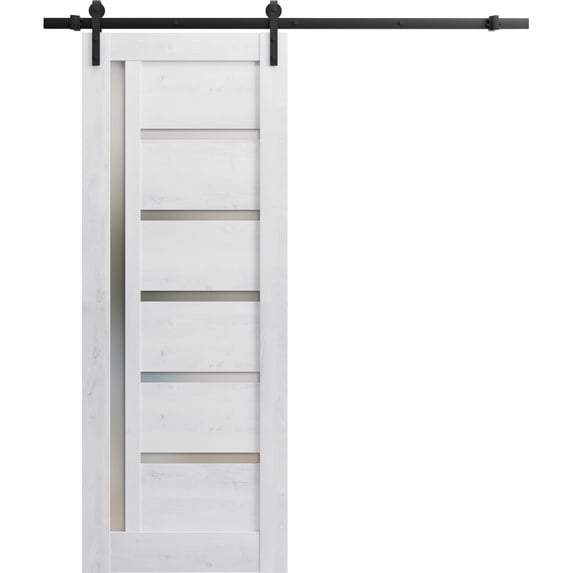 Sturdy Barn Door | Quadro 4088 Nordic White | 6.6FT Rail Hangers Heavy Hardware Set | Solid Panel Interior Doors-24" x 96"-Black Rail