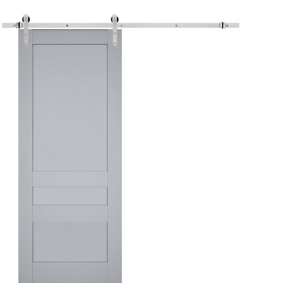 Sturdy Barn Door | Veregio 7411 Matte Grey | 6.6FT Rail Hangers Heavy Hardware Set | Solid Panel Interior Doors-24" x 84"-Silver Rail