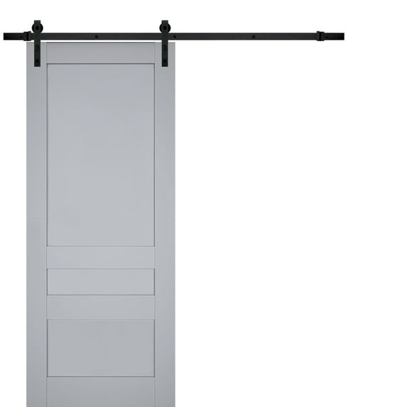 Sturdy Barn Door | Veregio 7411 Matte Grey | 6.6FT Rail Hangers Heavy Hardware Set | Solid Panel Interior Doors-32" x 84"-Black Rail