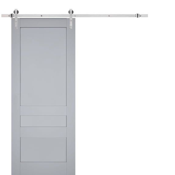 Sturdy Barn Door | Veregio 7411 Matte Grey | 6.6FT Rail Hangers Heavy Hardware Set | Solid Panel Interior Doors-36" x 84"-Silver Rail