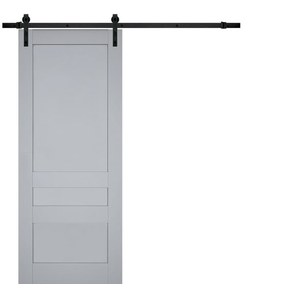 Sturdy Barn Door | Veregio 7411 Matte Grey | 6.6FT Rail Hangers Heavy Hardware Set | Solid Panel Interior Doors-36" x 96"-Black Rail