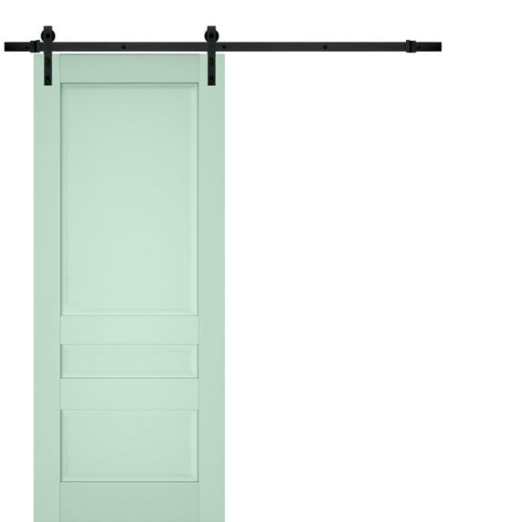 Sturdy Barn Door | Veregio 7411 Oliva | 6.6FT Rail Hangers Heavy Hardware Set | Solid Panel Interior Doors-36" x 96"-Black Rail