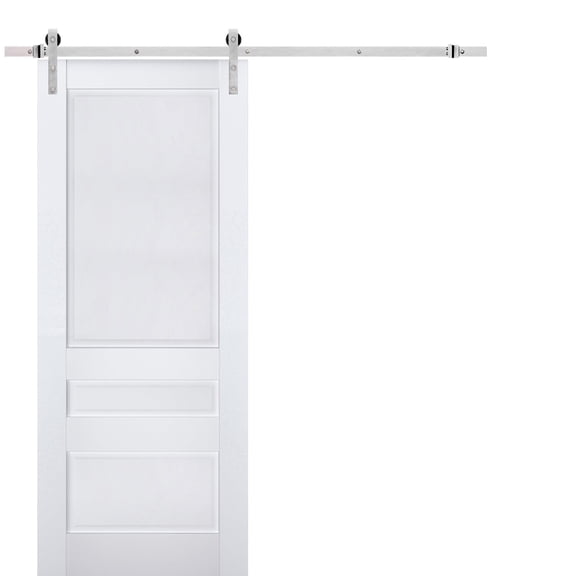 Sturdy Barn Door | Veregio 7411 White Silk | 6.6FT Rail Hangers Heavy Hardware Set | Solid Panel Interior Doors-18" x 96"-Silver Rail