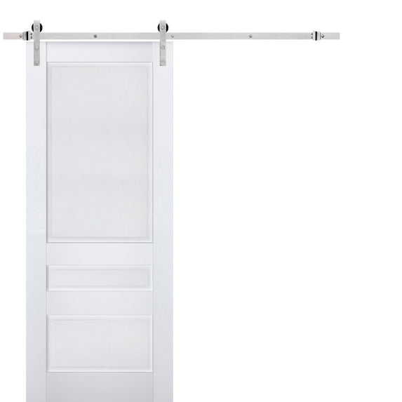 Sturdy Barn Door | Veregio 7411 White Silk | 6.6FT Rail Hangers Heavy Hardware Set | Solid Panel Interior Doors-32" x 84"-Silver Rail