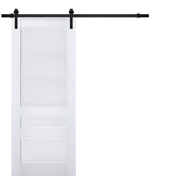 Sturdy Barn Door | Veregio 7411 White Silk | 6.6FT Rail Hangers Heavy Hardware Set | Solid Panel Interior Doors-36" x 96"-Black Rail