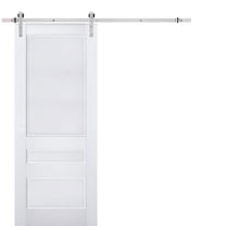 Sturdy Barn Door | Veregio 7411 White Silk | 6.6FT Rail Hangers Heavy Hardware Set | Solid Panel Interior Doors-36" x 96"-Silver Rail