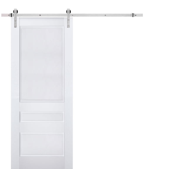 Sturdy Barn Door | Veregio 7411 White Silk | 6.6FT Rail Hangers Heavy Hardware Set | Solid Panel Interior Doors-36" x 96"-Silver Rail