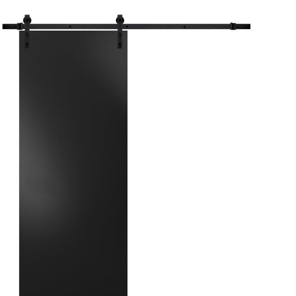 Sturdy Barn Door with Hardware | Planum 0010 Black Matte | 6.6FT Rail Hangers Heavy Set | Modern Solid Panel Interior Doors -36" x 84"-Black Rail