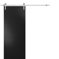 Sturdy Barn Door with Hardware | Planum 0010 Black Matte | 6.6FT Rail Hangers Heavy Set | Modern Solid Panel Interior Doors -36" x 96"-Silver Rail