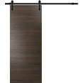 thumbnail image 1 of Sturdy Barn Door with Hardware | Planum 0010 Chocolate Ash | 6.6FT Rail Hangers Heavy Set | Modern Solid Panel Interior Doors-32" x 96"-Black Rail, 1 of 6
