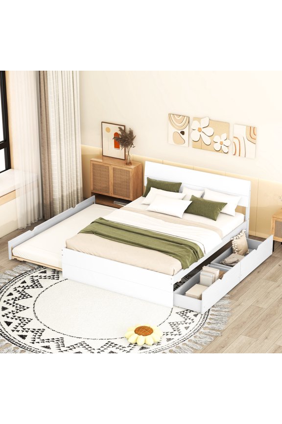 Sturdy Bed Structure - Modern Bed Frame with Trundle and Drawers for Long-lasting Use