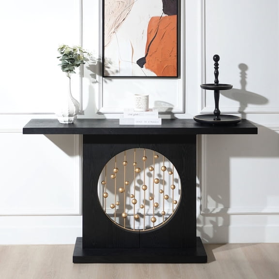 Sturdy Black Wood Console Table with Gold Accent - Spacious Surface for Decor in Hallway