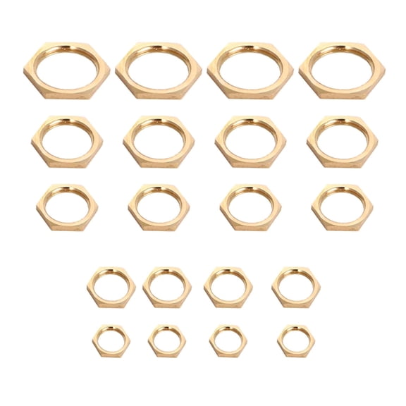 Sturdy Brass Hexagon Nut 20Pieces 3/4 3/8 1/4 1/8 Inch Industrial Strength for Sink Drainage Pipe Systems Daily Use