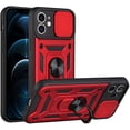 thumbnail image 1 of Sturdy Case for Apple iPhone 12 Mini (Not 12) with Slide Camera Window, Heavy Duty Military Grade Protection Phone Cover Built-in 360°Rotate Ring Stand for Apple iPhone 12 Mini SJ Red, 1 of 14