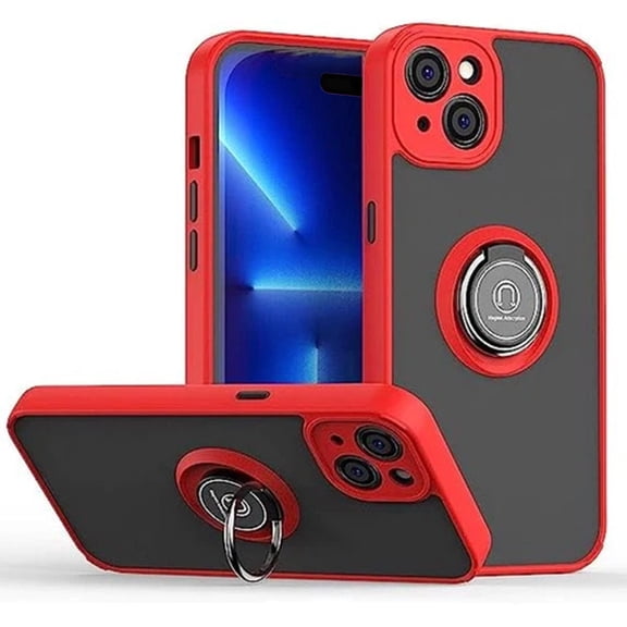 Sturdy Case Designed for Apple iPhone 15 Plus Heavy Duty Case with Built-in Kickstand, Dual Layer Protection with Rotating Holder Ring, Sturdy Case for Apple iPhone 15 Plus, Red