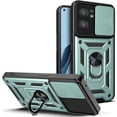 thumbnail image 1 of Sturdy Case for Oppo Reno7 5G with Slide Camera Window, Heavy Duty Military Grade Protection Phone Cover Built-in 360°Rotate Ring Stand for Oppo Reno7 5G SJ Green, 1 of 9