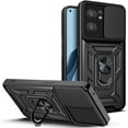thumbnail image 1 of Sturdy Case for Oppo Reno7 5G with Slide Camera Window, Heavy Duty Military Grade Protection Phone Cover Built-in 360°Rotate Ring Stand for Oppo Reno7 5G SJ Black, 1 of 8
