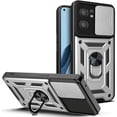 thumbnail image 1 of Sturdy Case for Oppo Reno7 Pro 5G with Slide Camera Window, Heavy Duty Military Grade Protection Phone Cover Built-in 360°Rotate Ring Stand for Oppo Reno7 Pro 5G SJ Silver, 1 of 9