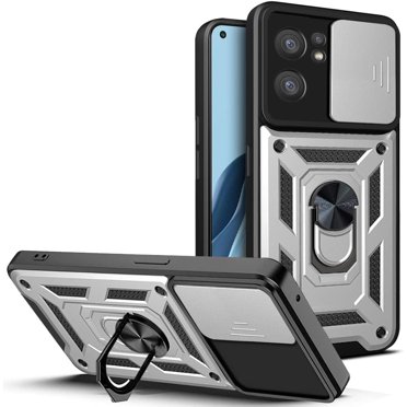 Sturdy Case for Oppo Reno7 Pro 5G with Slide Camera Window, Heavy Duty Military Grade Protection Phone Cover Built-in 360°Rotate Ring Stand for Oppo Reno7 Pro 5G SJ Silver