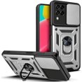 thumbnail image 1 of Sturdy Case for Samsung Galaxy M33 with Slide Camera Window, Heavy Duty Military Grade Protection Phone Cover Built-in 360°Rotate Ring Stand for Samsung Galaxy M33 SJ Silver, 1 of 9