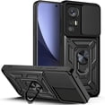 thumbnail image 1 of Sturdy Case for Xiaomi Mi 12 Lite (Not 12) with Slide Camera Window, Heavy Duty Military Grade Protection Phone Cover Built-in 360°Rotate Ring Stand for Xiaomi 12 Lite SJ Black, 1 of 8