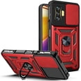 thumbnail image 1 of Sturdy Case for Xiaomi Poco F4 GT/Redmi K50 Gaming with Slide Camera Window, Heavy Duty Military Grade Protection Phone Cover 360°Rotate Ring Stand for Xiaomi Poco F4 GT SJ Red, 1 of 9