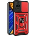 thumbnail image 1 of Sturdy Case for Xiaomi Poco F4 5G with Slide Camera Window, Heavy Duty Protection Phone Cover Case with Ring Stand for Xiaomi Poco F4 SJ Red, 1 of 8