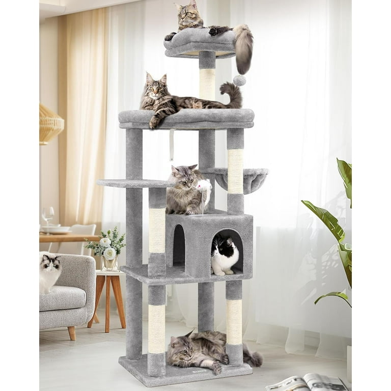 Sturdy Cat Tree 68 inch Large Cat Tower for Indoor Adult Cats 20 lbs Heavy Duty Cat Tree for Big Cats with Extra Large Platform 5 Scratching Post Light Grey Walmart