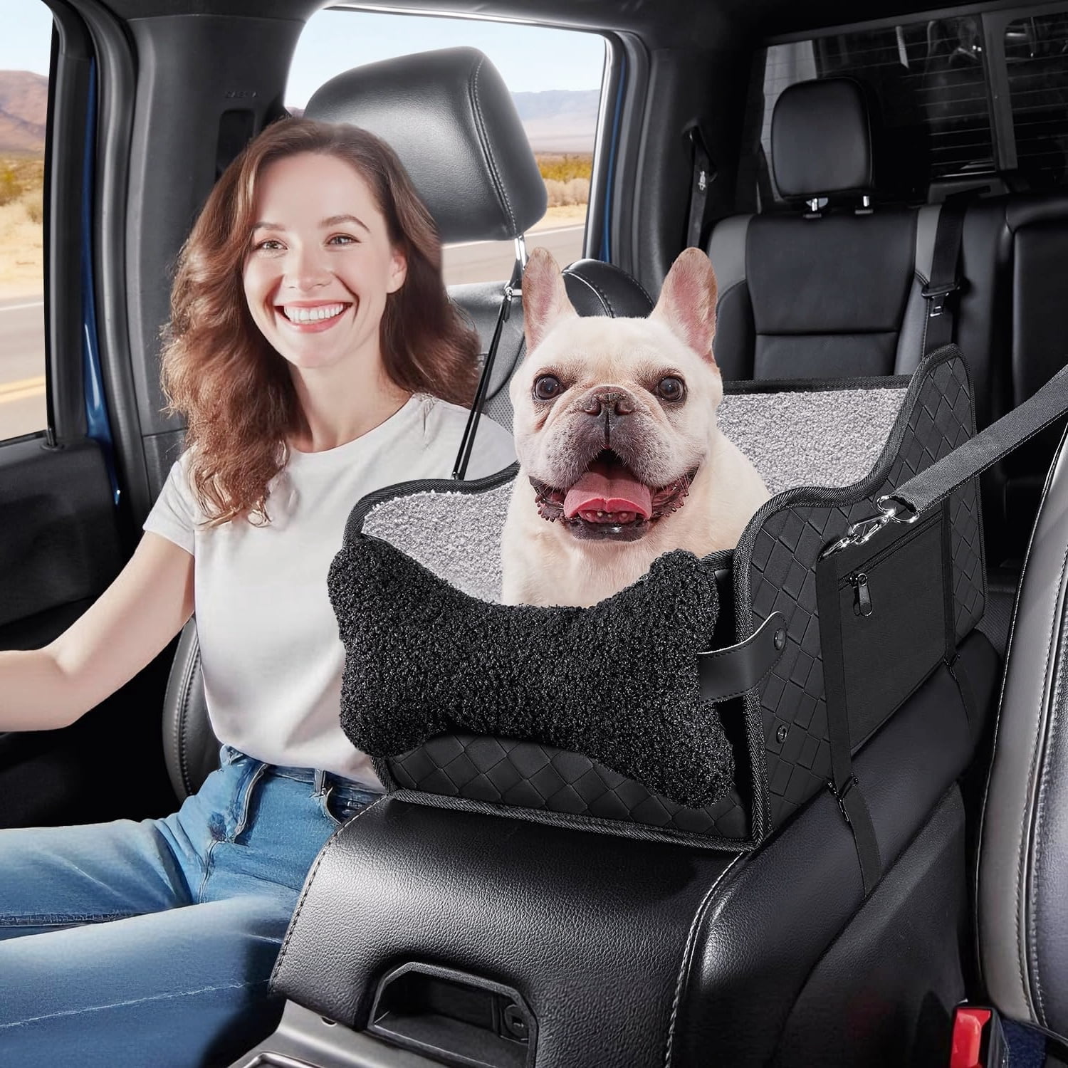 Sturdy Center Console Dog Car Seat for Small Dogs - Full-Size Truck Black
