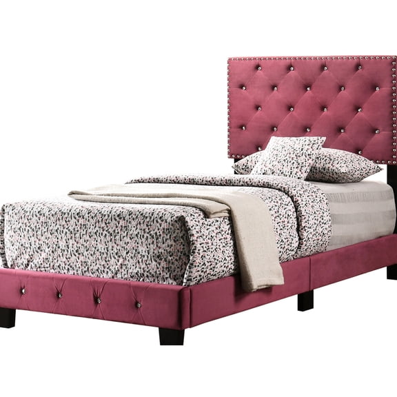Sturdy Cherry Finish Velvet Bed / Ideal for Bedroom Setup
