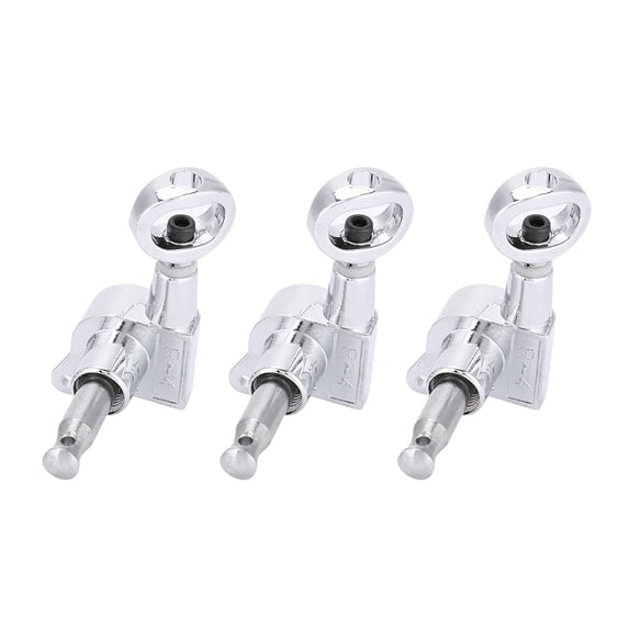 Sturdy Chrome Plated Guitar Tuning Keys Kit, Sealed Enclosed Rotatable Pegs for Acoustic Folk and Electric Guitar Replacements (Silver 6R, 6-Piece Array / 8.9 x 6.9 cm)