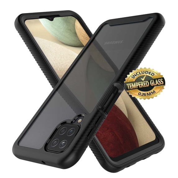 Sturdy Clear Case for Samsung Galaxy A12 5G / Galaxy A13 5G, Tekcoo Full Body Heavy Duty Protection Tempered Glass Screen Protector Shockproof Rugged Case Cover -Black