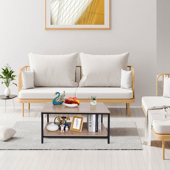 Sturdy Coffee Table Rectangular Tea Table w/Storage Shelf Large Space 2 Tiers