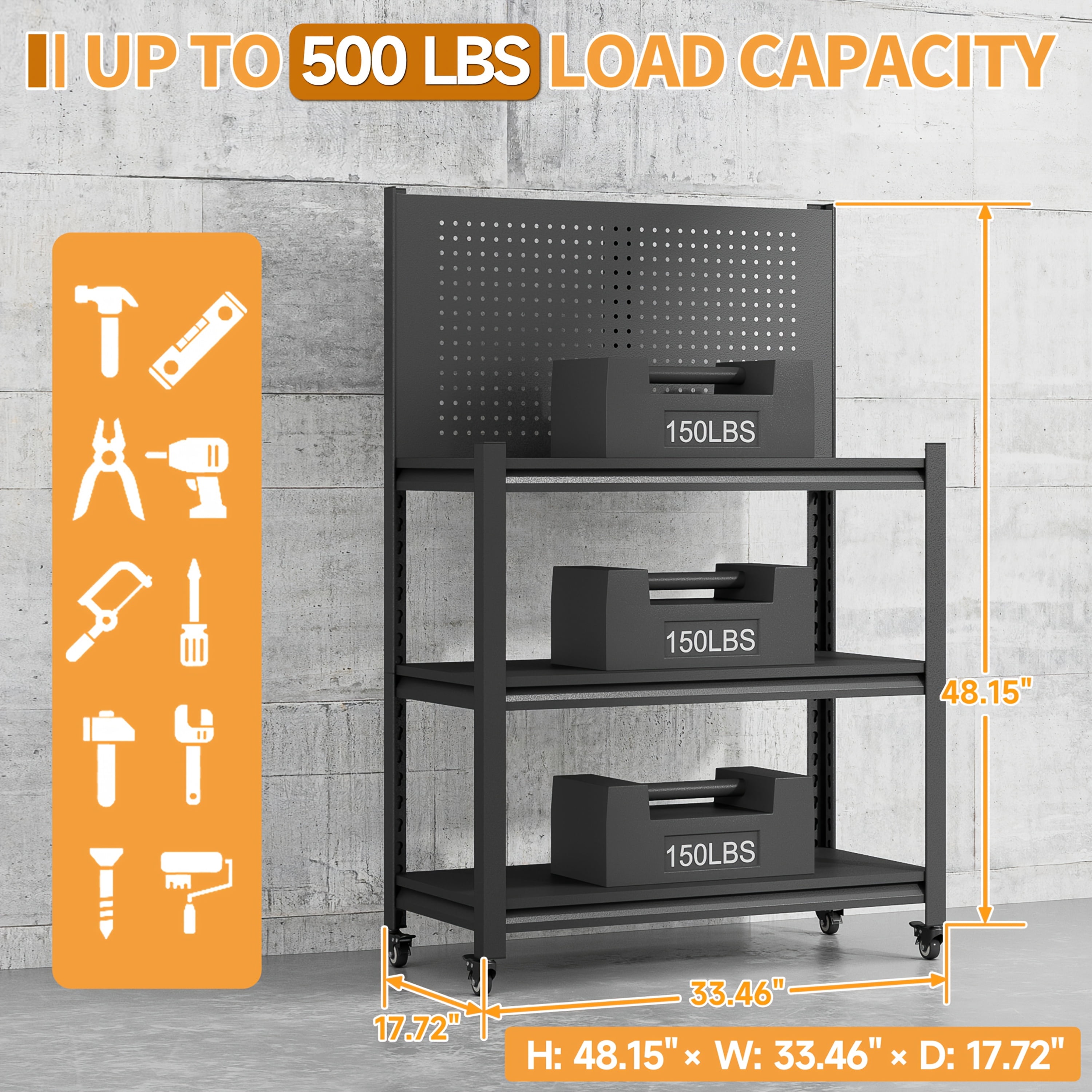 Sturdy Cold-Rolled Steel Metal Storage Unit, Rolling & Wall-Mounted ...