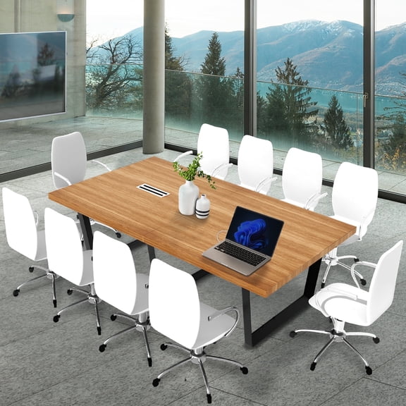 Sturdy Conference Table With Cable Management Grommets By Ahliss- Modern Rectangle Office Meeting Table With Wood Tabletop And Metal Frame & Legs- Easy Assembly Boardroom Table