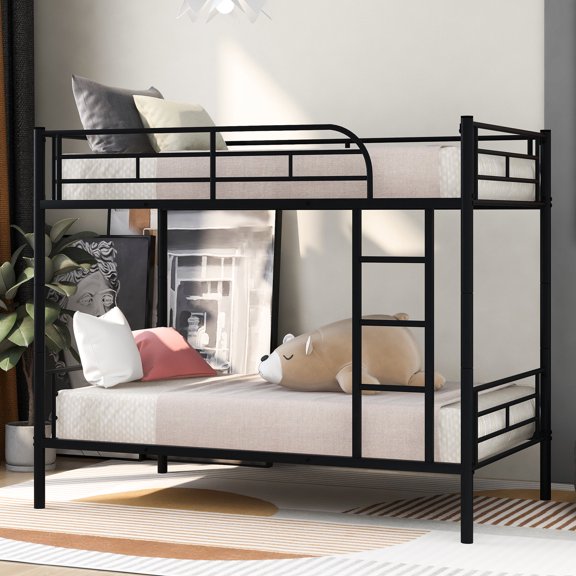 Sturdy Construction, Easy Separation - Black Twin Over Twin Bunk Bed for Changing Needs